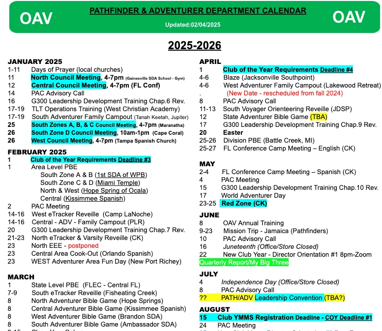 Pathfinder & Adventurer Calendar 2025-2026